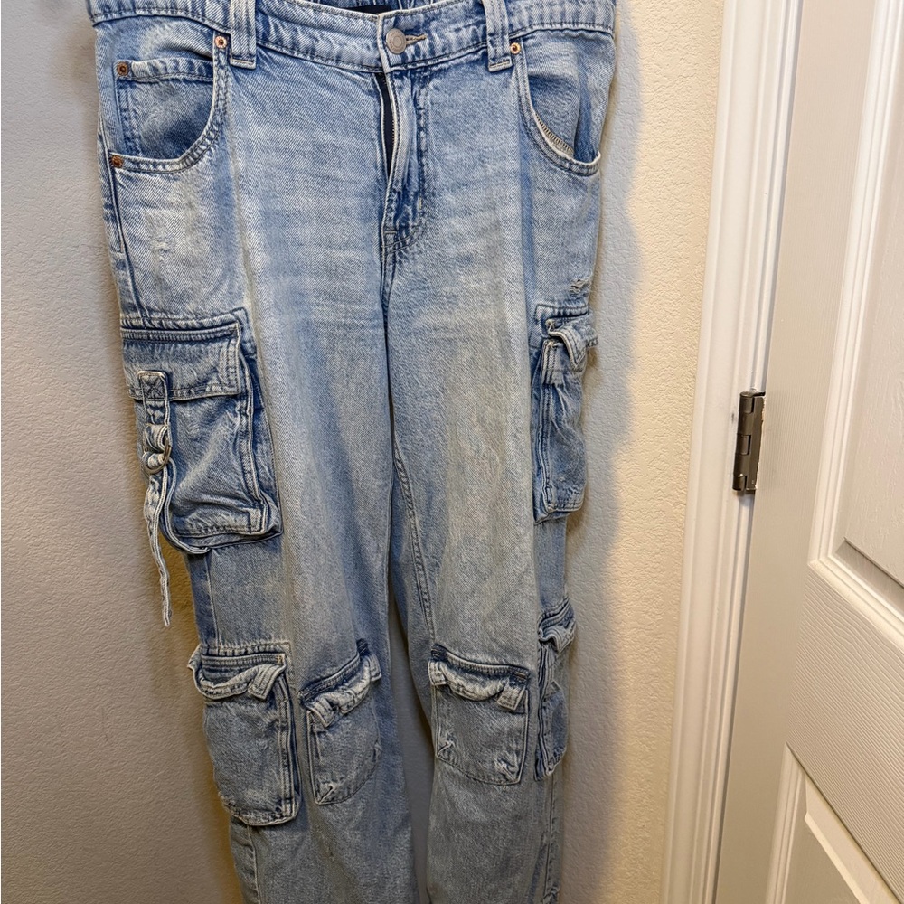 Aeropostale Women's Denim Cargo Straight Leg Jeans